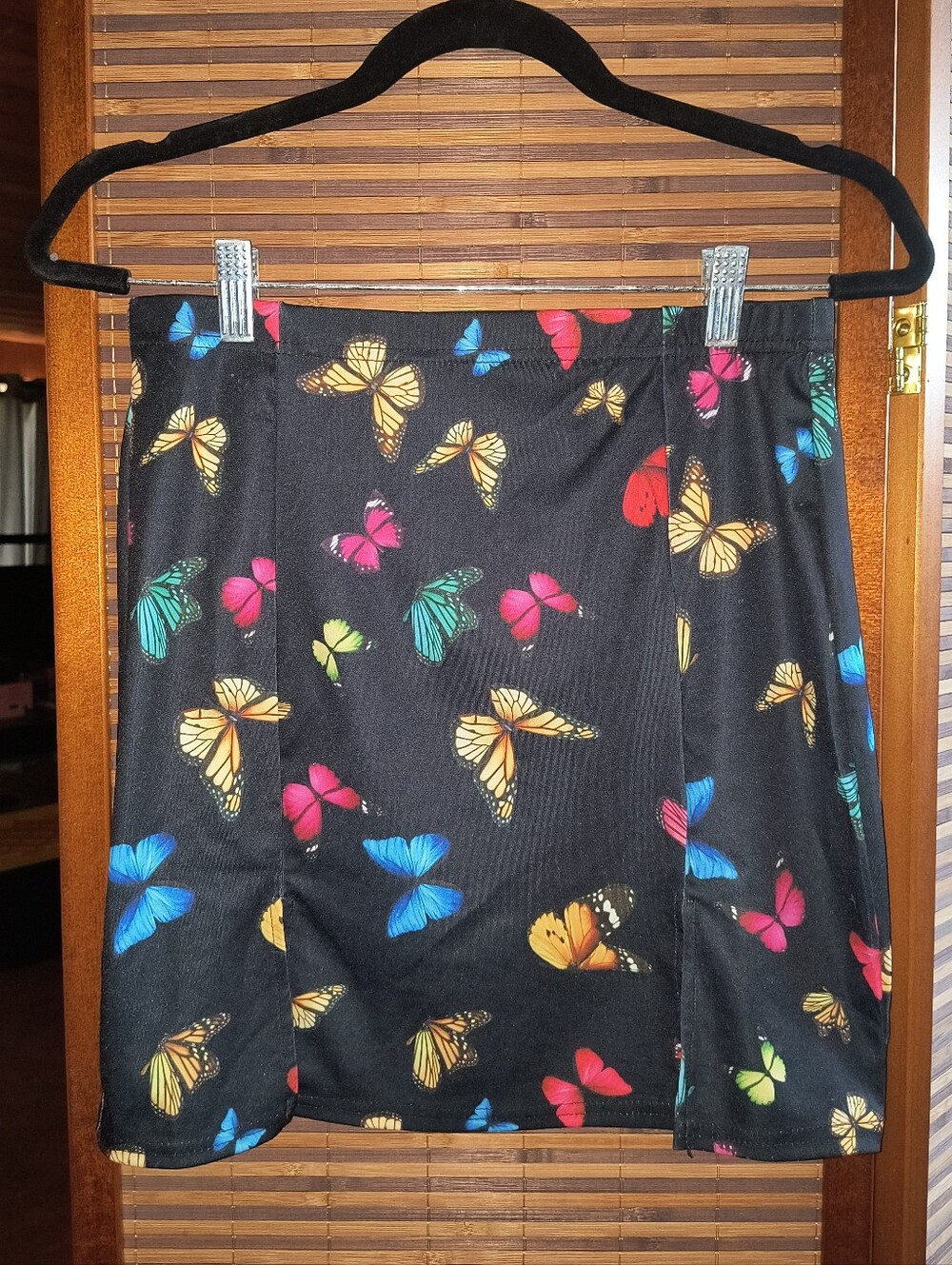 SHEIN Black Mini Skirt with Multicolored Butterfly Print